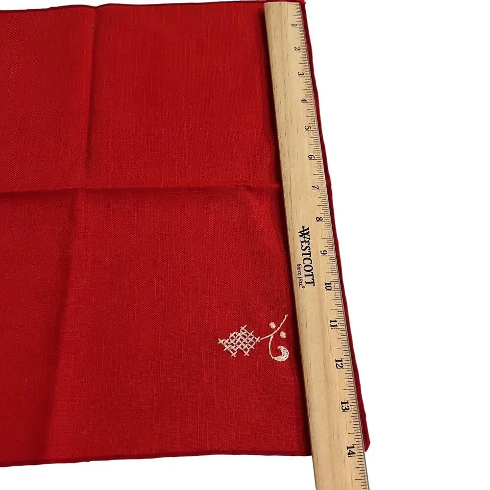 Vintage Red Cloth Napkins Set 4 Hand Embroidered Cross Stitch 14